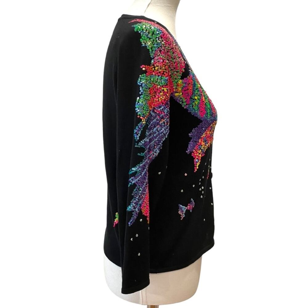 Michael Simon Vintage Sweater Small Y2K Cardigan Silk Art to Wear Fish Seascape - Picture 10 of 16